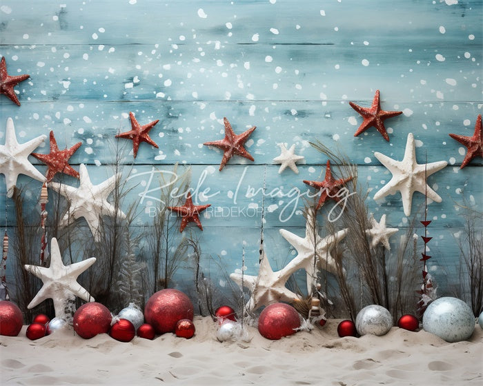 Kate Starfish & Snow Beach Christmas Backdrop Designed by Lidia Redekopp