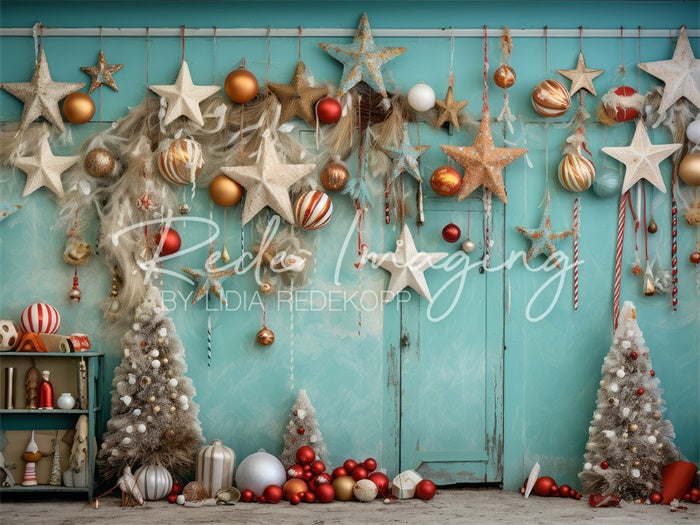 Kate Teal Beach Christmas Stars Backdrop Designed by Lidia Redekopp