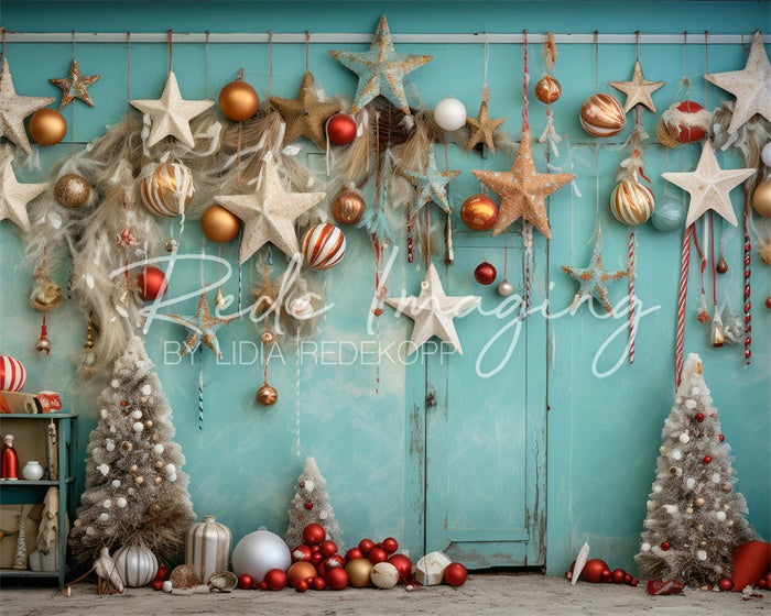 Kate Teal Beach Christmas Stars Backdrop Designed by Lidia Redekopp