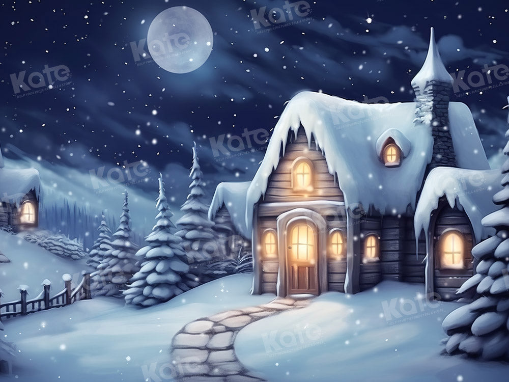 Kate Winter House Snow Night Backdrop Designed by Emetselch