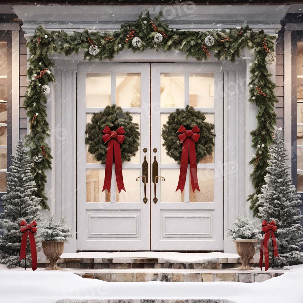 Kate Winter Christmas White Door Yard Backdrop Designed by Emetselch