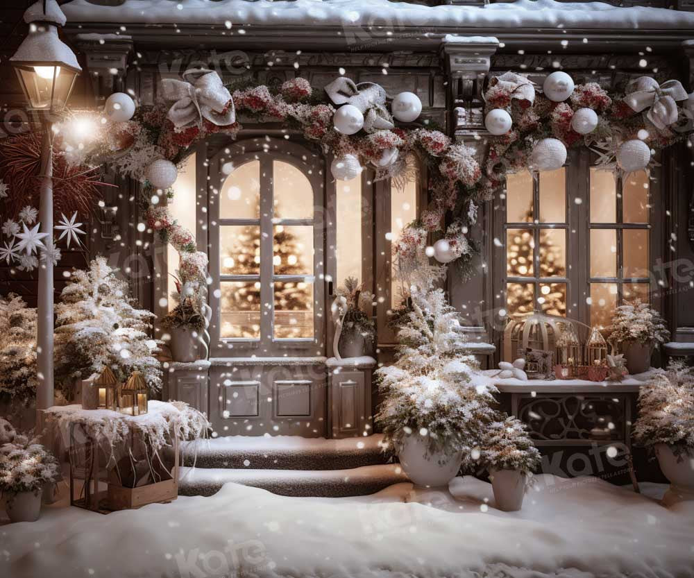 Kate Winter Christmas House Snow Yard Backdrop Designed by Emetselch