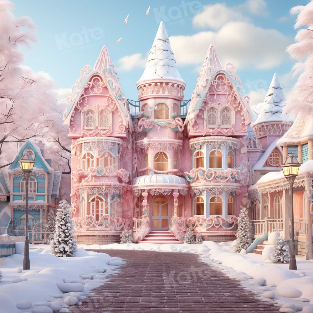Kate Winter Christmas Pink Town Backdrop Designed by Emetselch