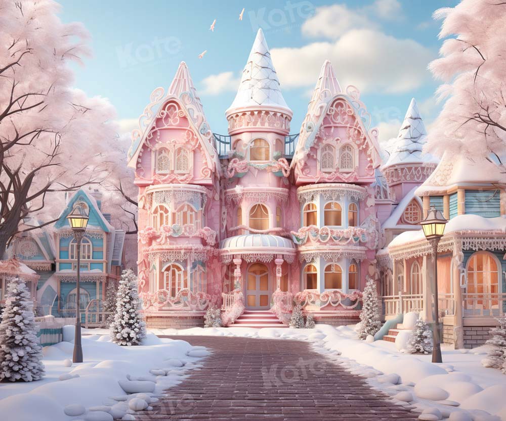 Kate Winter Christmas Pink Town Backdrop Designed by Emetselch