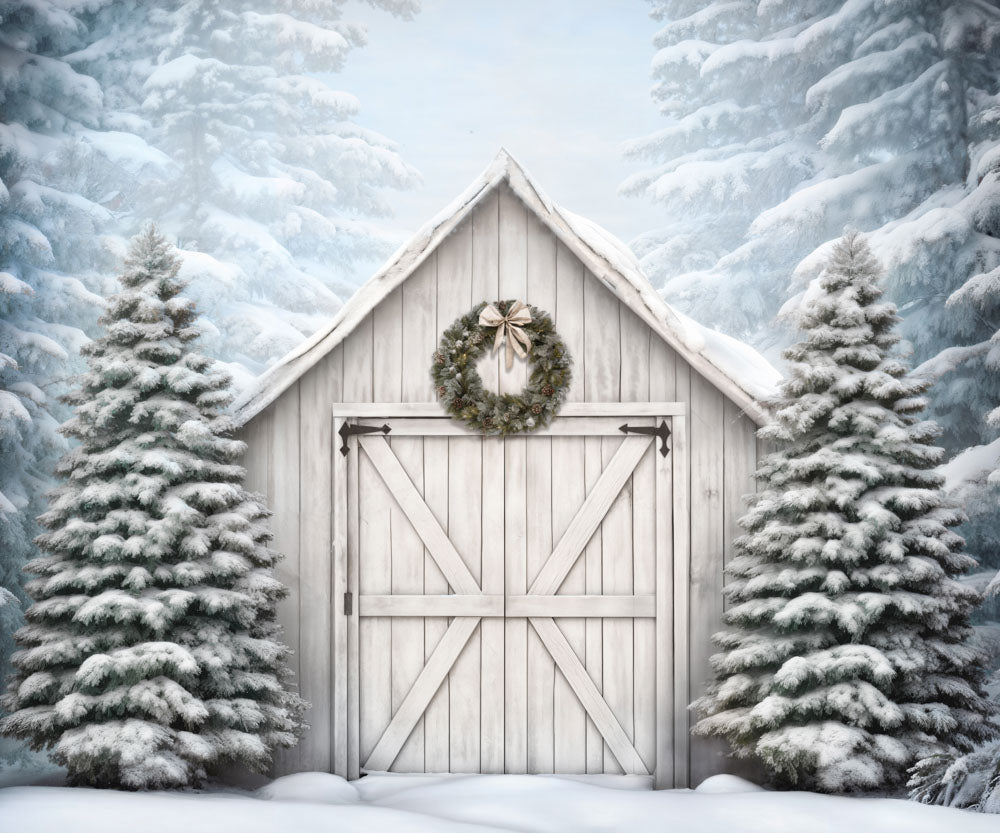 Kate Winter Christmas White Barn Door Snow Backdrop Designed by Emetselch
