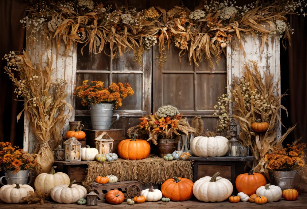 Kate Autumn/Fall Wood Barn Pumpkin Backdrop Designed by Emetselch