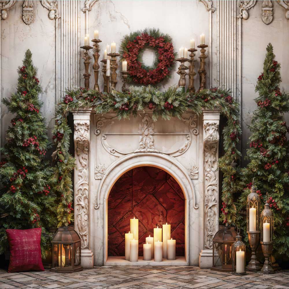 Kate Christmas Retro Fireplace Backdrop Designed by Emetselch