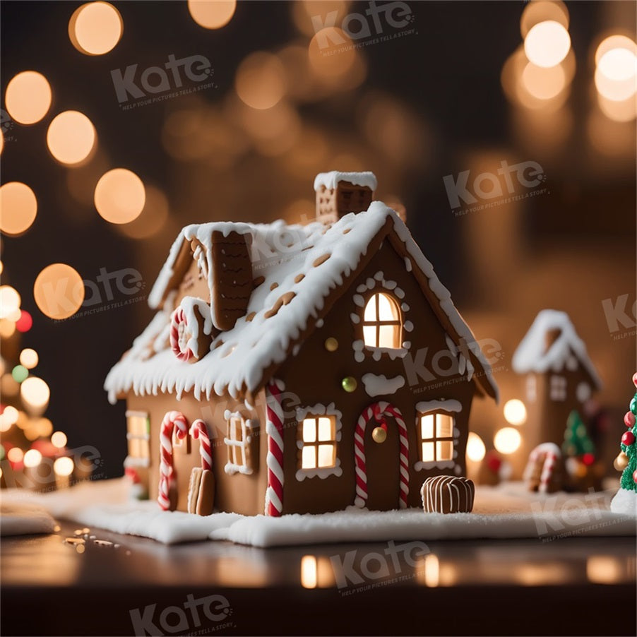 Kate Bokeh Winter Christmas Gingerbread House Backdrop for Photography