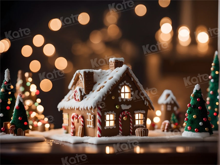 Kate Bokeh Winter Christmas Gingerbread House Backdrop for Photography
