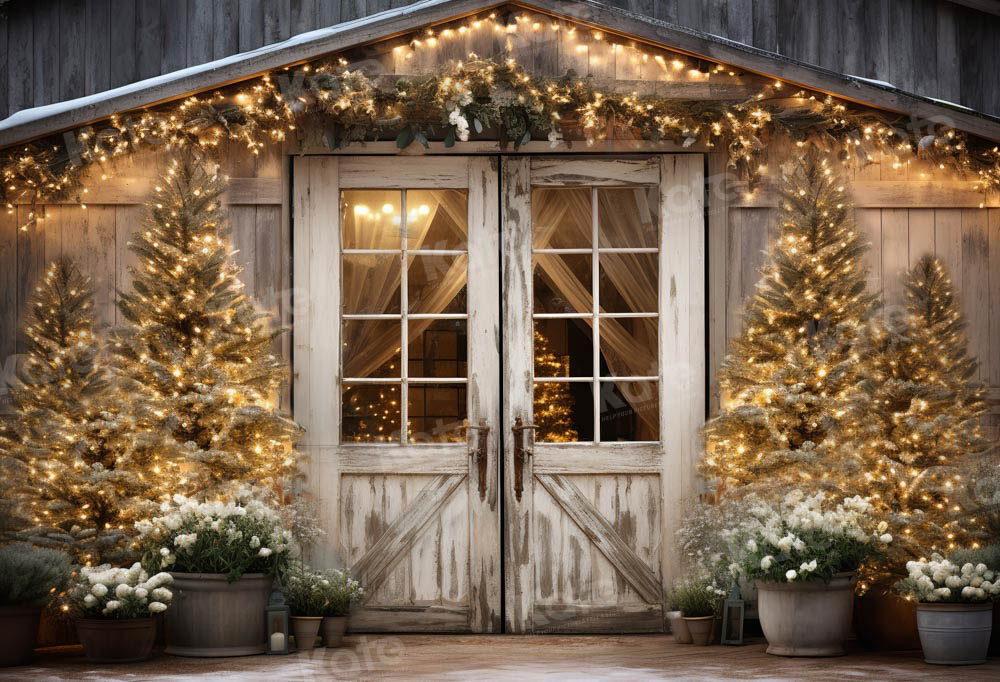 Kate Christmas Barn with Lights and Christmas Tree Backdrop Designed by Emetselch