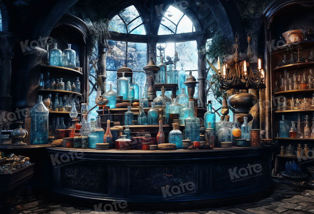 Kate Medieval Magic Medicine Bottle Laboratory Blue Backdrop Designed by Emetselch