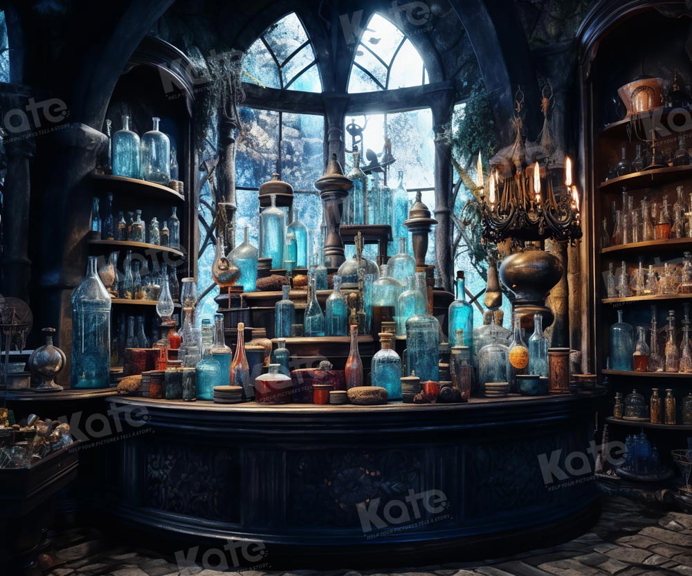 Kate Medieval Magic Medicine Bottle Laboratory Blue Backdrop Designed by Emetselch