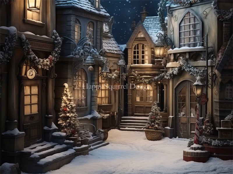 Kate Winter Snow Town Backdrop Designed by Happy Squirrel Design