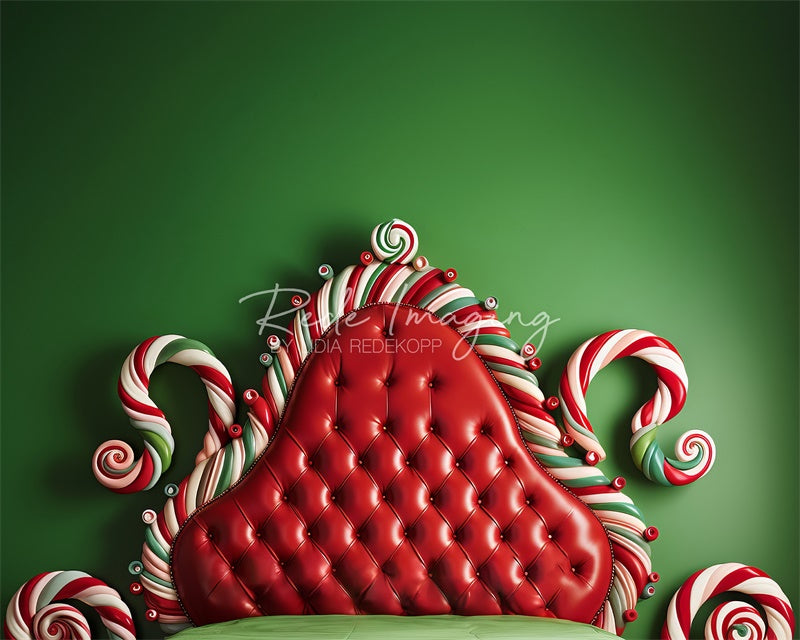 Kate Green & Red Candycane Christmas Headboard Backdrop Designed by Lidia Redekopp