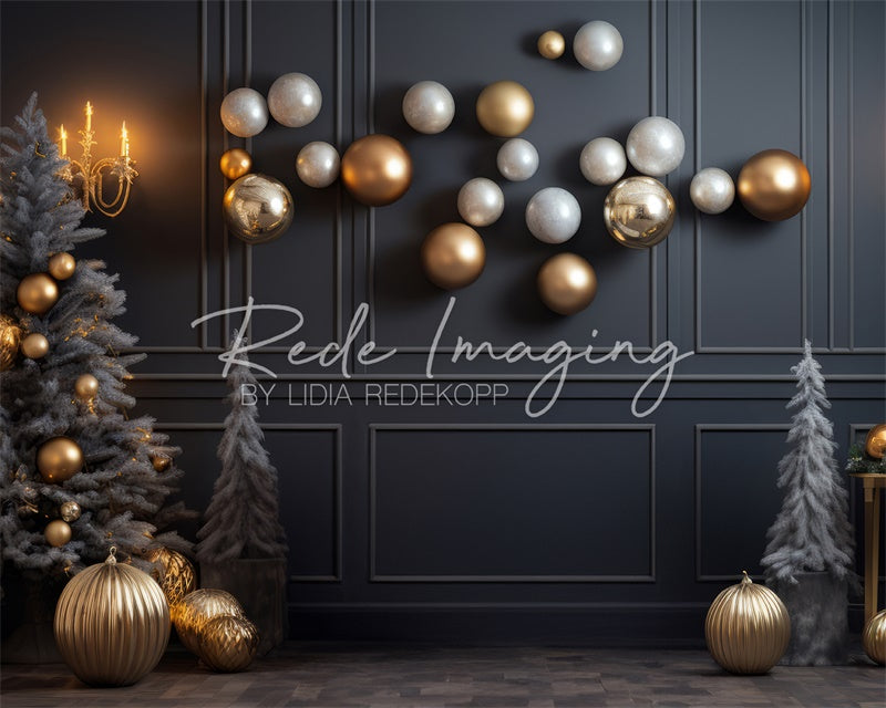 Kate Modern Gold & Gray Christmas Backdrop Designed by Lidia Redekopp