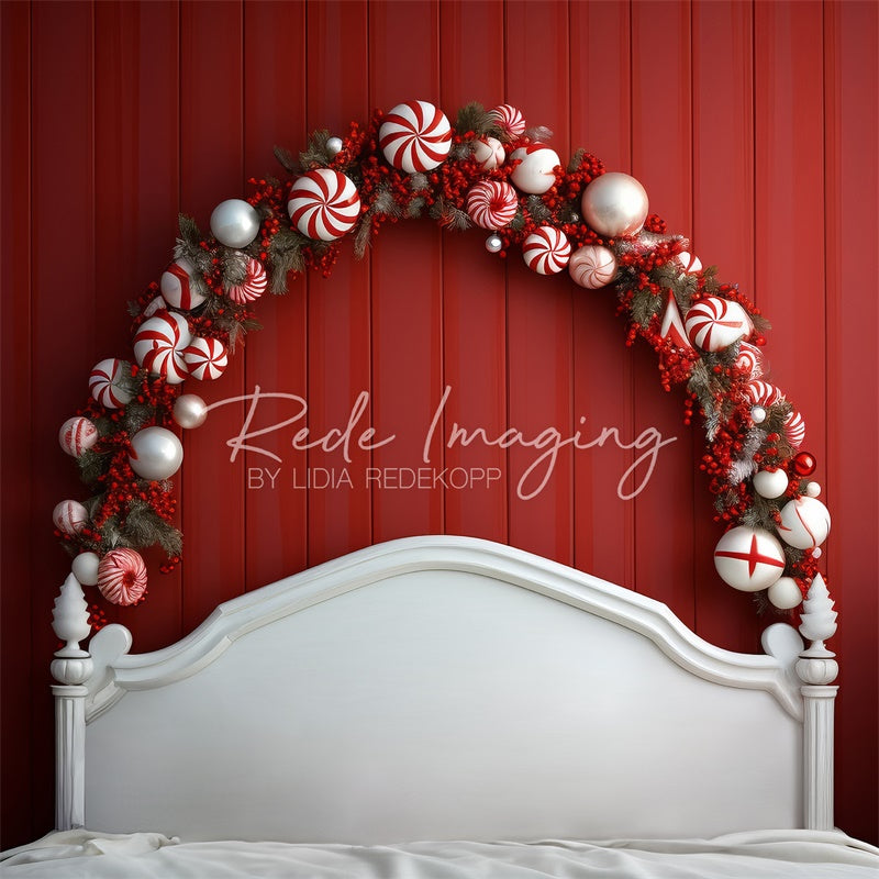 Kate Peppermint & Holly Christmas Headboard Backdrop Designed by Lidia Redekopp