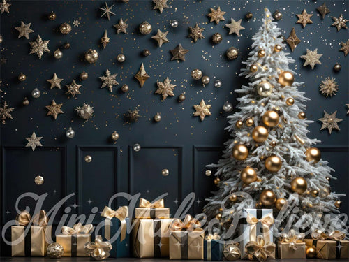 Elegant Gold Stars Christmas Backdrop