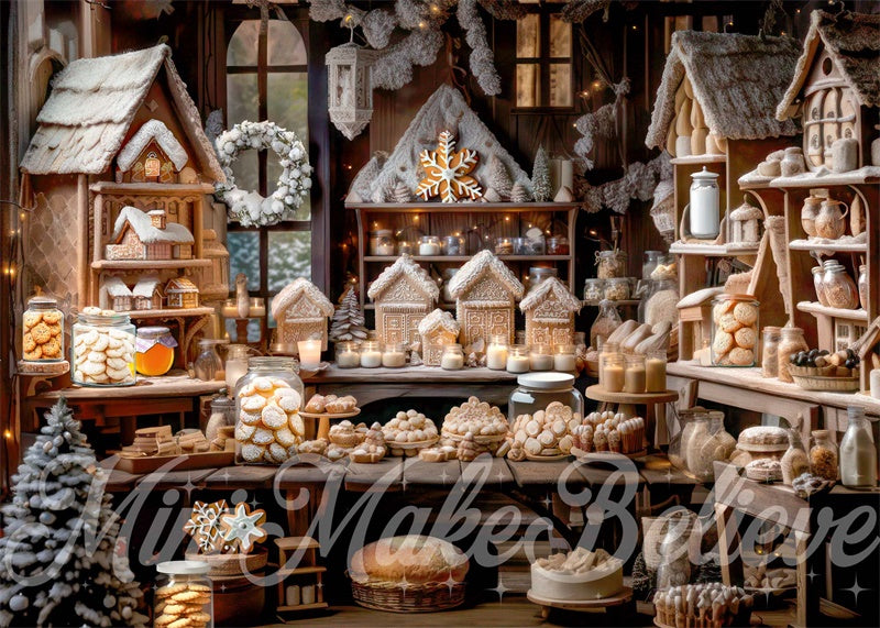 Kate Christmas Winter Gingerbread Bakery Kitchen Backdrop Designed by Mini MakeBelieve