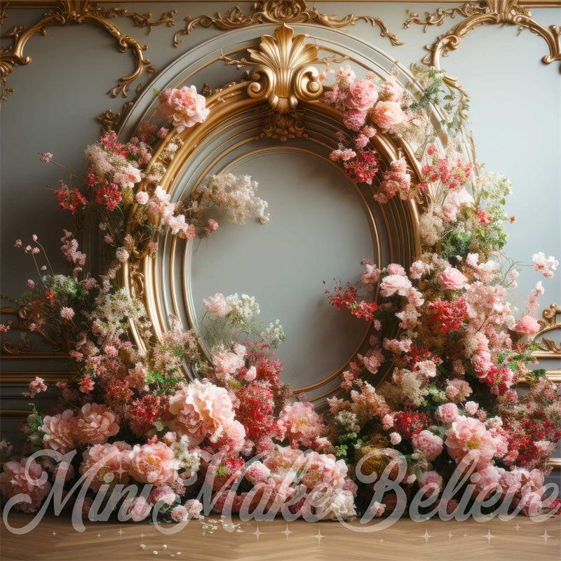 Kate Gender Reveal Birthday Cake Smash Floral Frame Pink Backdrop Designed by Mini MakeBelieve