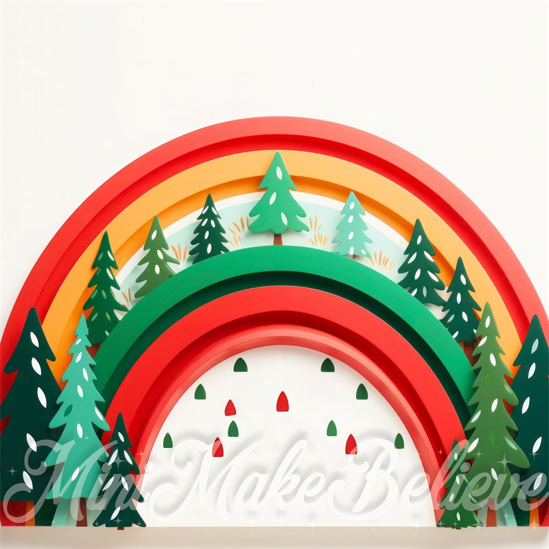 Kate Rainbow Christmas Trees Winter Cake Smash Birthday Backdrop Designed by Mini MakeBelieve