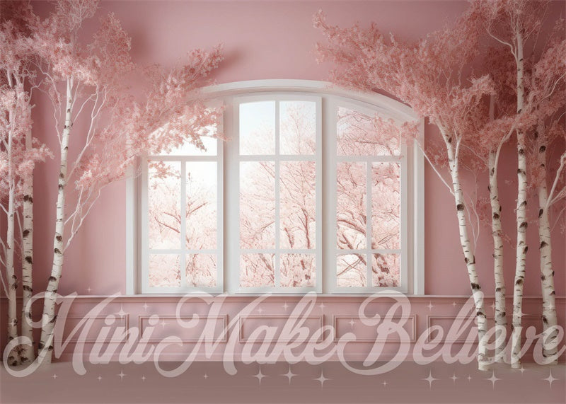 Blush Pink Winter Forest Window Backdrop