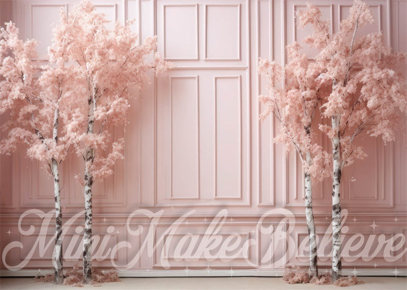 Kate Winter Christmas Pink Shabby Chic Birch Trees Backdrop Designed by Mini MakeBelieve