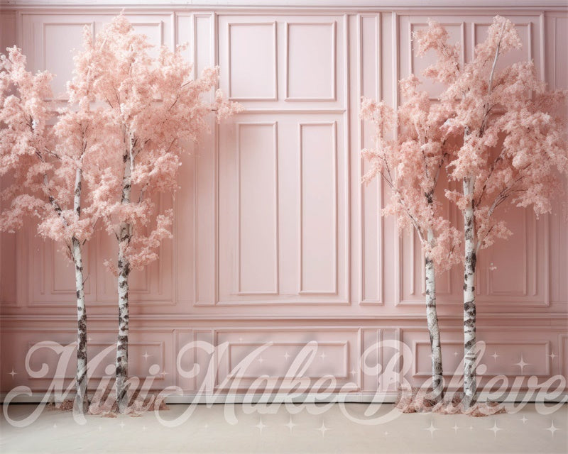 Kate Winter Christmas Pink Shabby Chic Birch Trees Backdrop Designed by Mini MakeBelieve