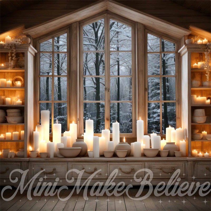 Kate Winter Christmas Snowy Cozy Room Pottery Backdrop Designed by Mini MakeBelieve