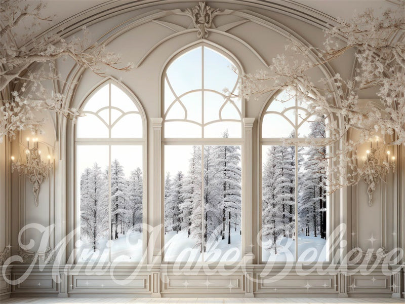 Kate Winter Christmas White Frosted Luxury Room Window Backdrop Designed by Mini MakeBelieve