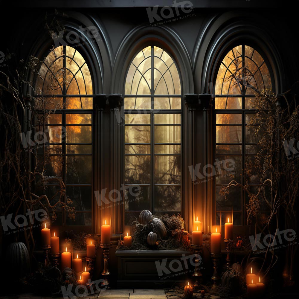 Kate Halloween Window Night Candle Backdrop for Photography