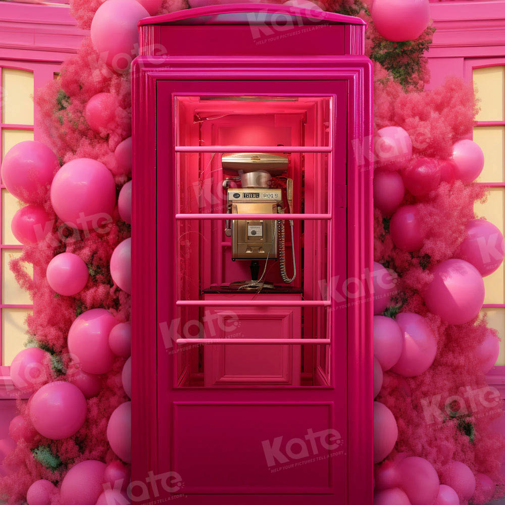 Kate Fashion Doll Pink Phone Booth Backdrop for Photography