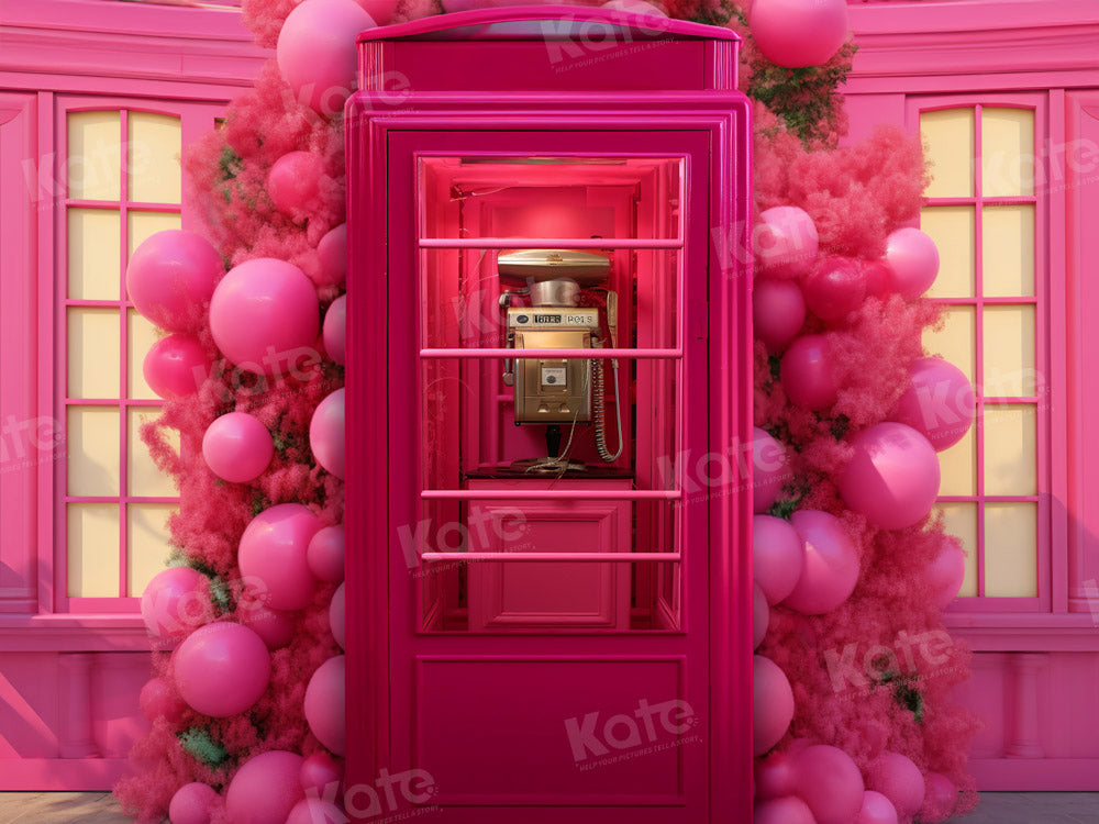 Kate Fashion Doll Pink Phone Booth Backdrop for Photography