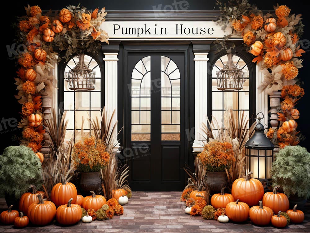 Kate Autumn Fall Pumpkin House with Black Door Backdrop for Photography