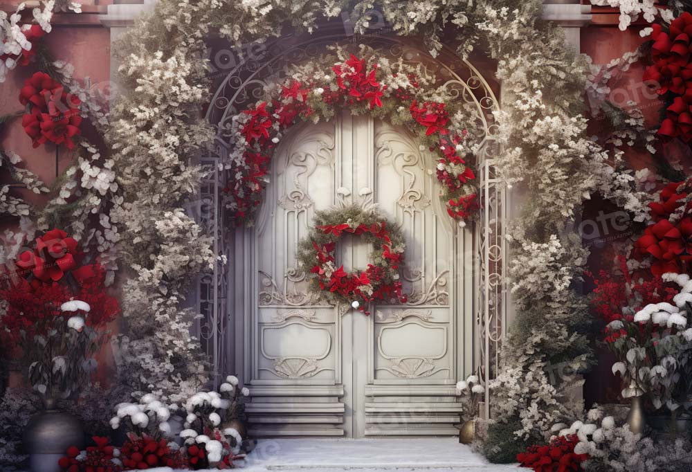 Kate Christmas White Door with Red Backdrop Designed by Chain Photography