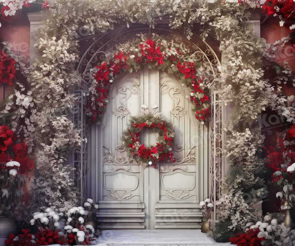 Kate Christmas White Door with Red Backdrop Designed by Chain Photography