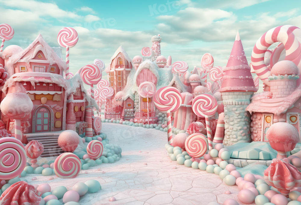 Kate Christmas Pink Candy Town Backdrop Designed by Chain Photography