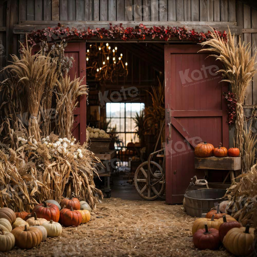 Rustic Autumn Barn Door Pumpkin Backdrop