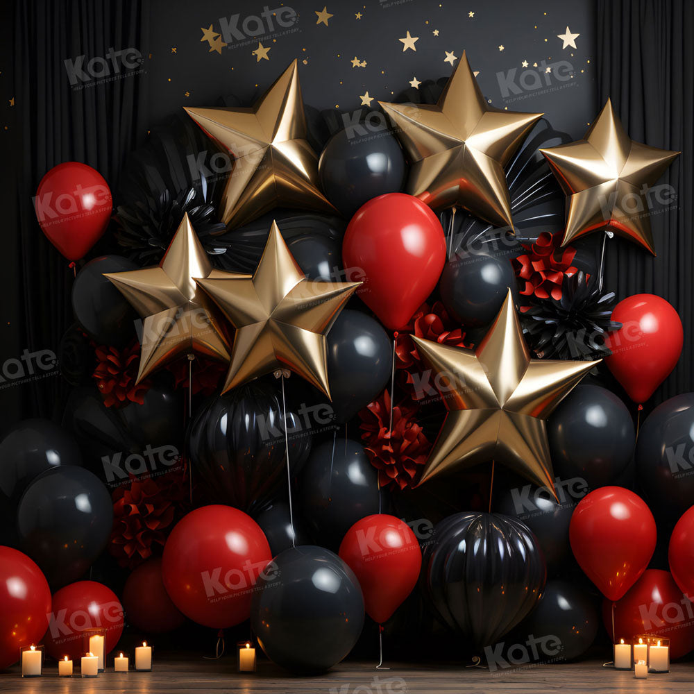 Kate Balloon Black and Red Star Cake Smash Backdrop for Photography