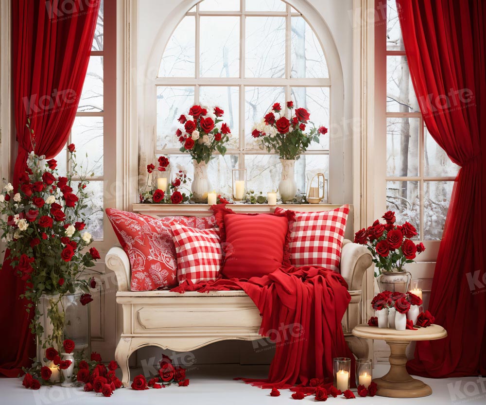 Kate Valentine's Day Window Rose Vintage Sofa Red Backdrop for Photography