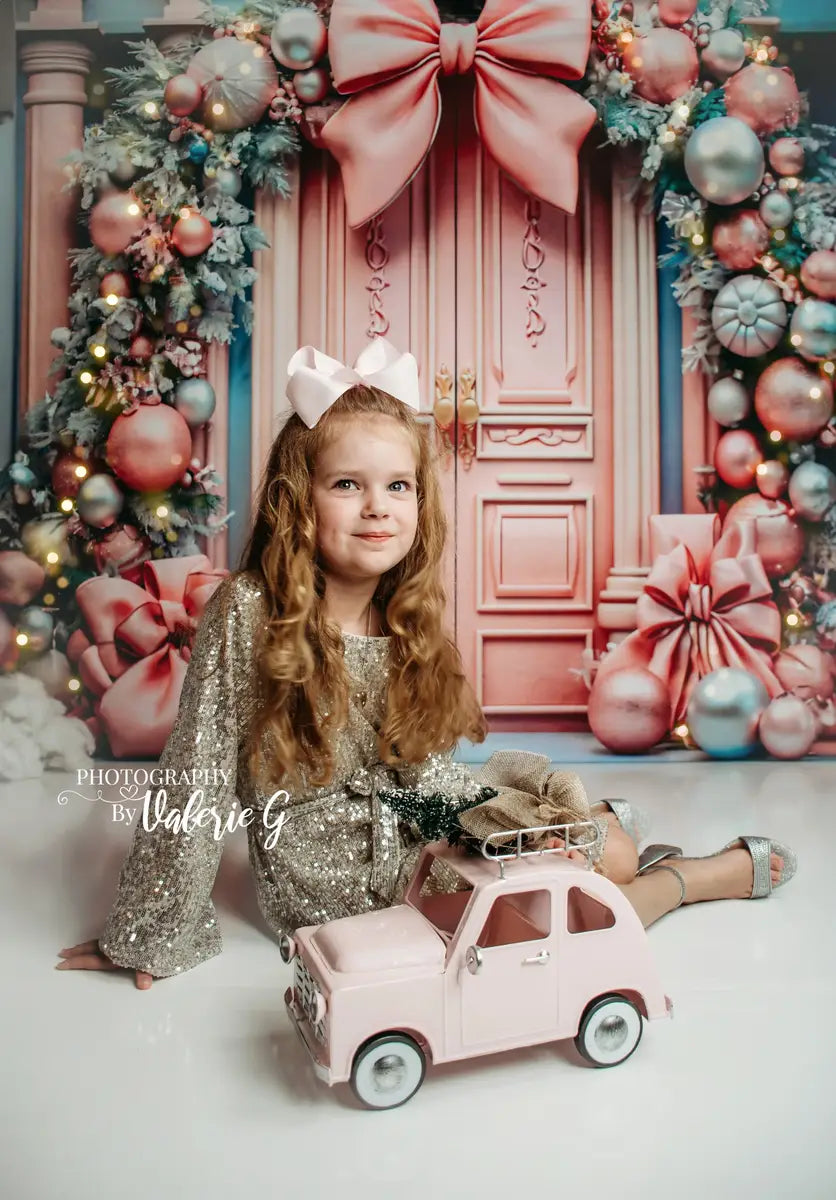 Kate Christmas Pink Door Arch with Bowknot Backdrop for Photography