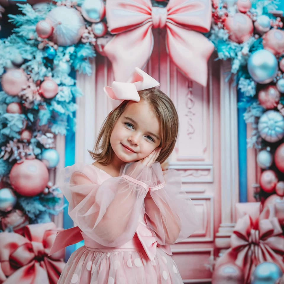 Kate Christmas Pink Door Arch with Bowknot Backdrop for Photography