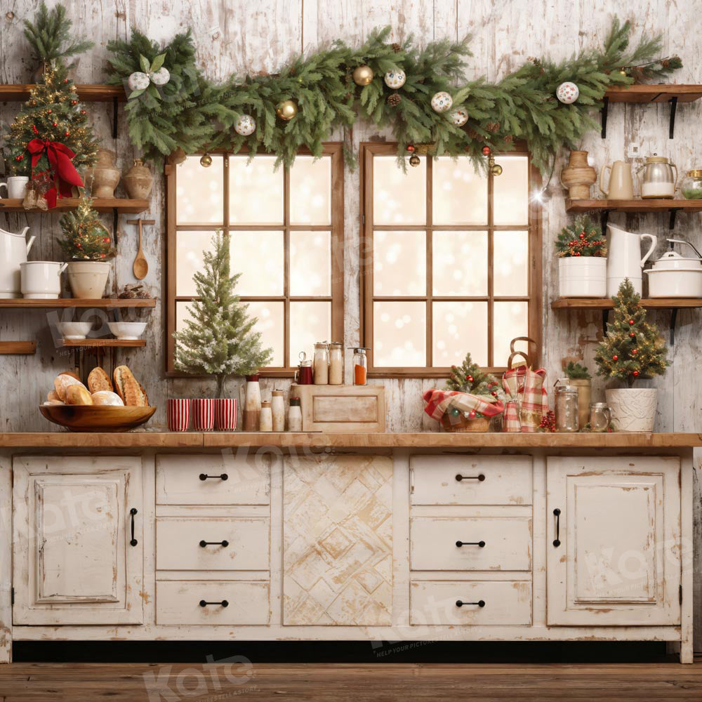 Kate White Christmas Kitchen Fleece Backdrop Designed by Emetselch