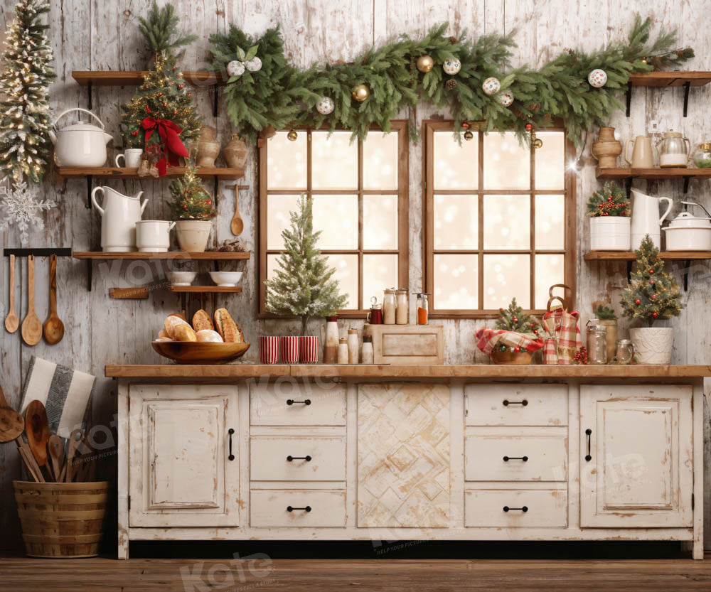 Kate White Christmas Kitchen Fleece Backdrop Designed by Emetselch