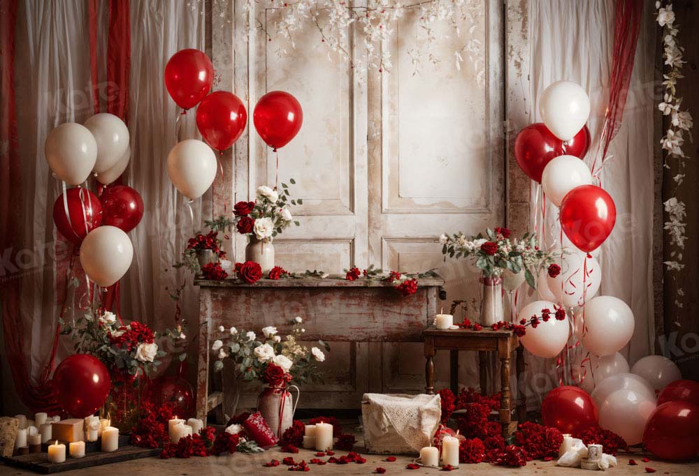Kate Valentine's Day Rose Balloon Retro Room Backdrop Designed by Emetselch