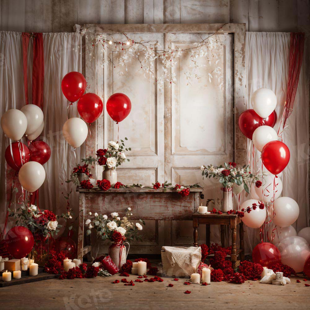 Kate Valentine's Day Rose Balloon Retro Room Backdrop Designed by Emetselch