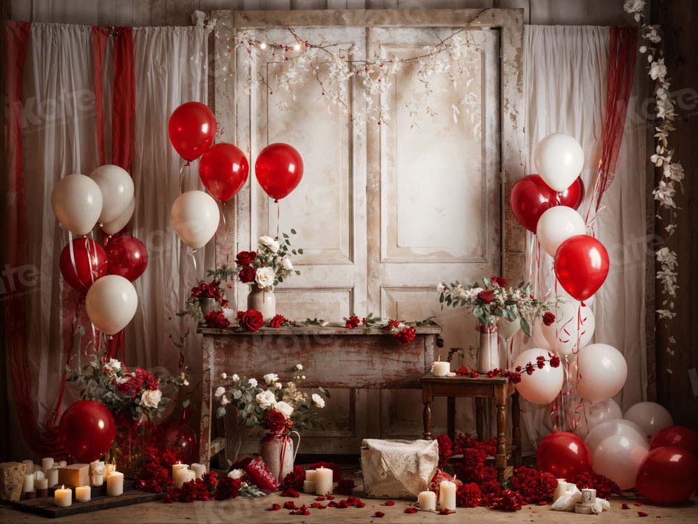Kate Valentine's Day Rose Balloon Retro Room Backdrop Designed by Emetselch