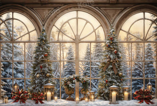 Kate Winter Christmas Window Printed Backdrop Designed by Chain Photography