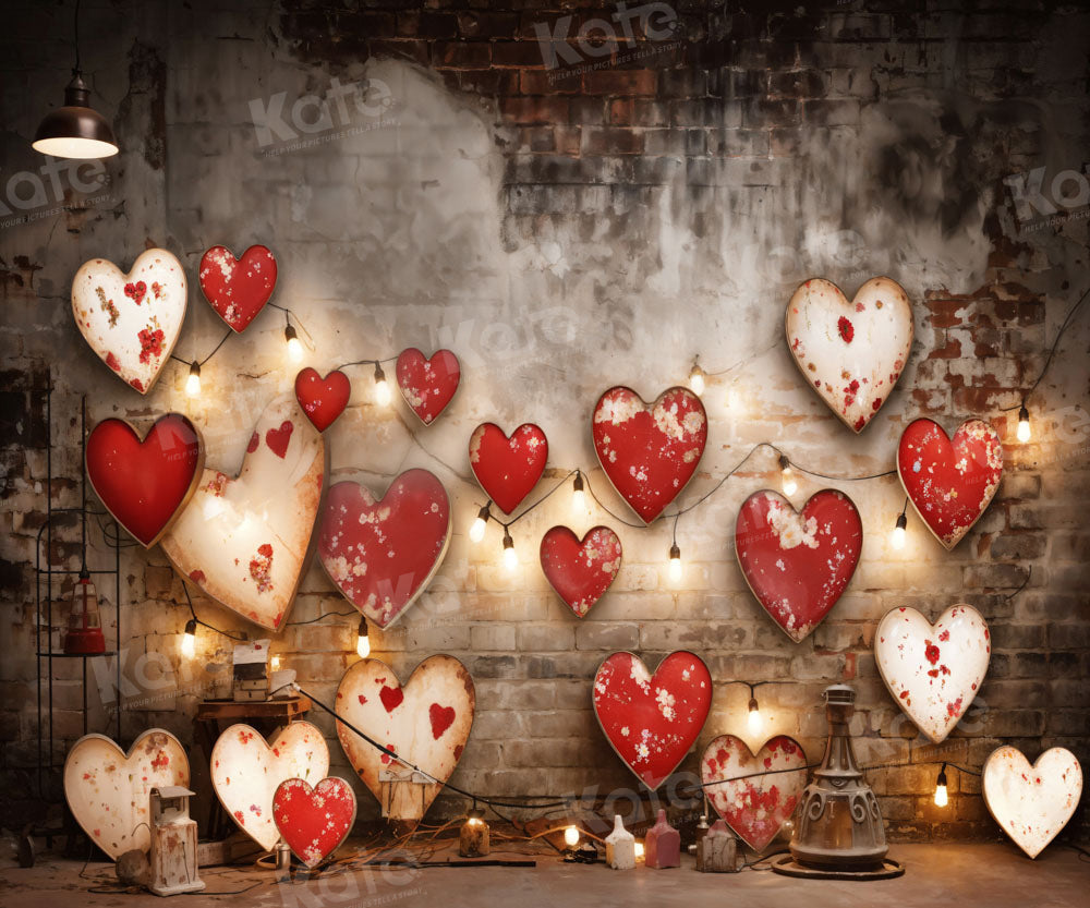 Kate Valentine's Day Industrial Sense Retro Lamp Wall Love Fleece Backdrop Designed by Emetselch