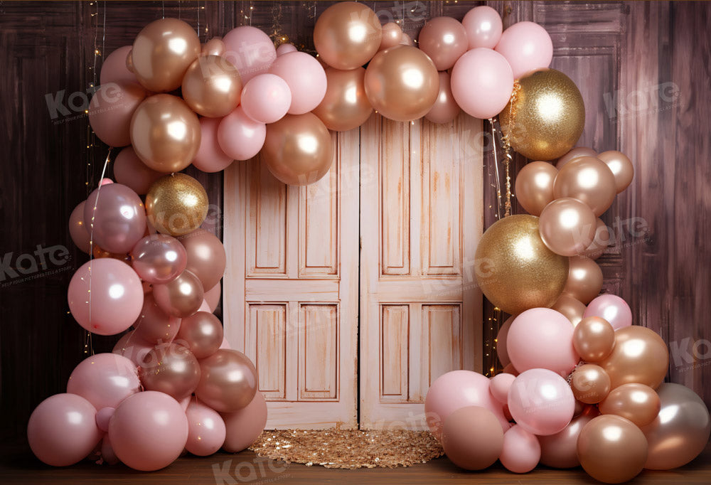 Kate Pink Fun Balloon Arch Door Cake Smash Backdrop Designed by Emetselch
