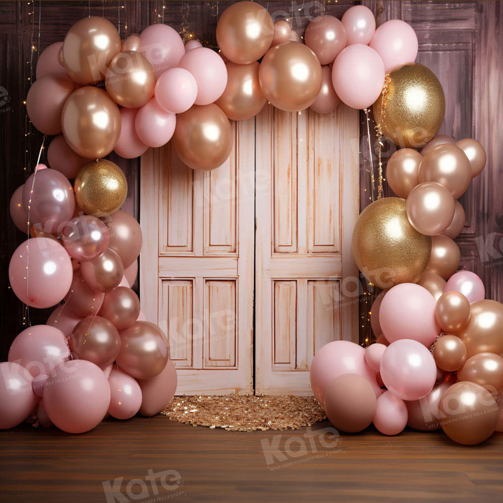 Kate Pink Fun Balloon Arch Door Cake Smash Backdrop Designed by Emetselch